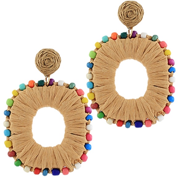 Oval Shape Raffia Earrings - Picture 1 of 1